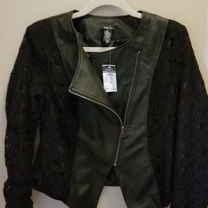 Faux leather and lace moto jacket